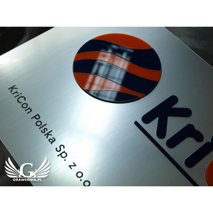 COMPANY SIGN with EMBOSSED LOGO - silver - SZ063 - dimensions 300x179mm