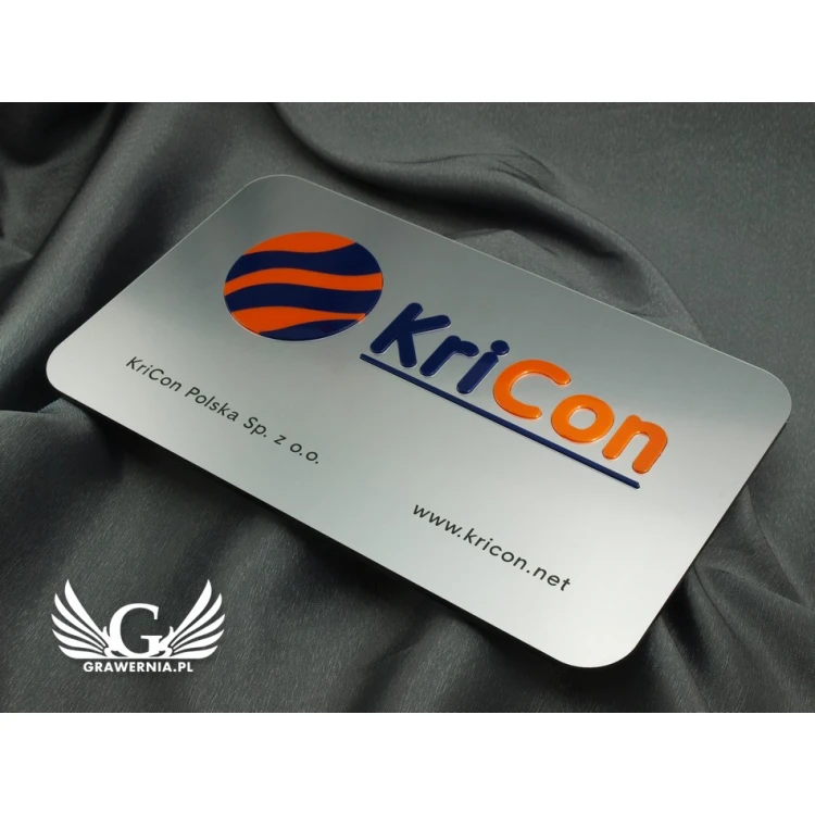 COMPANY SIGN with EMBOSSED LOGO - silver - SZ063 - dimensions 300x179mm