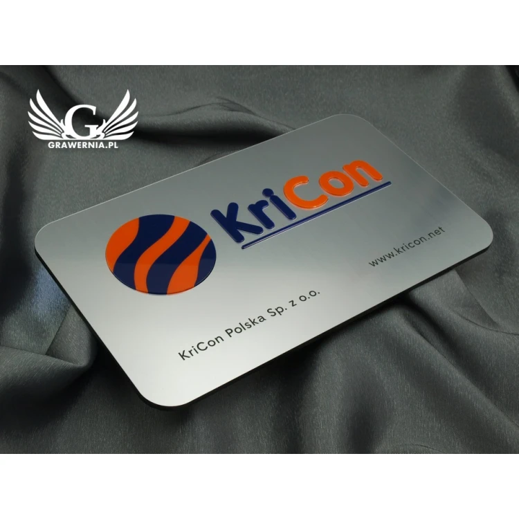 COMPANY SIGN with EMBOSSED LOGO - silver - SZ063 - dimensions 300x179mm