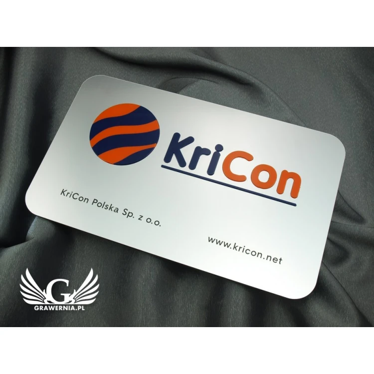 COMPANY SIGN with EMBOSSED LOGO - silver - SZ063 - dimensions 300x179mm