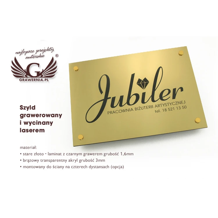 COMPANY SIGN with EMBOSSED LOGO - gold - SZ070 - dimensions: 297x210mm (A4 format)