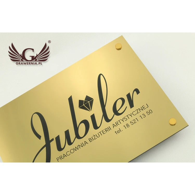 COMPANY SIGN with EMBOSSED LOGO - gold - SZ070 - dimensions: 297x210mm (A4 format)