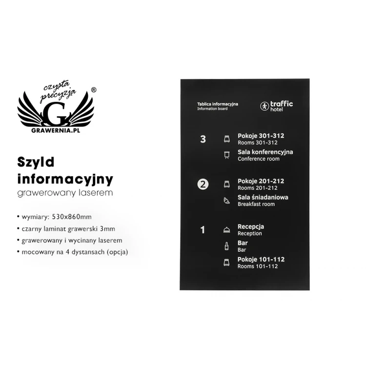 Engraved Information Sign - Black Laminate 3mm Thick - Size 53x86cm - SZ121