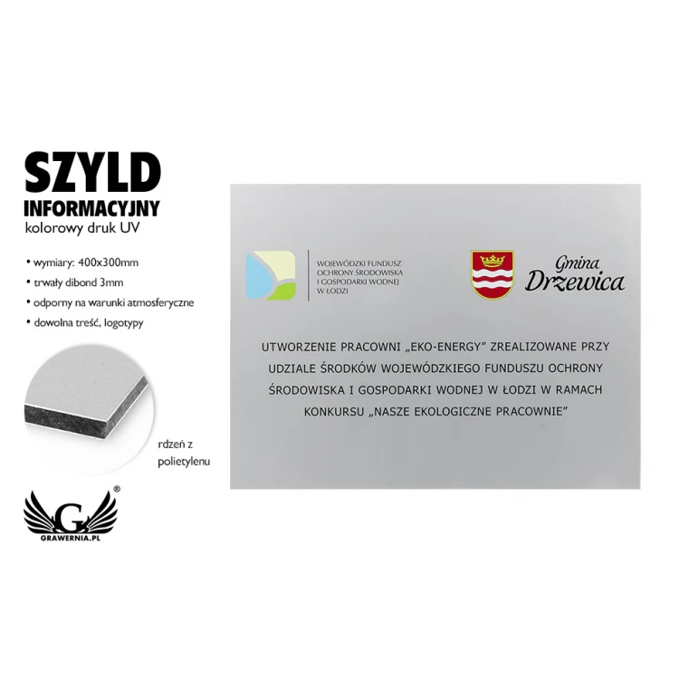 Information Sign DIBOND MAT Silver 3mm - UV print - size 400x300mm - SZUV016