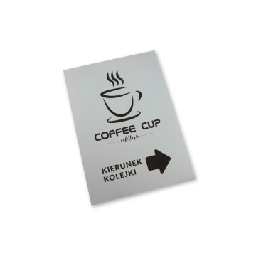 Information sign - queue direction - size 210x297mm (A4) - DIBOND MAT 3mm - UV print - SZUV010