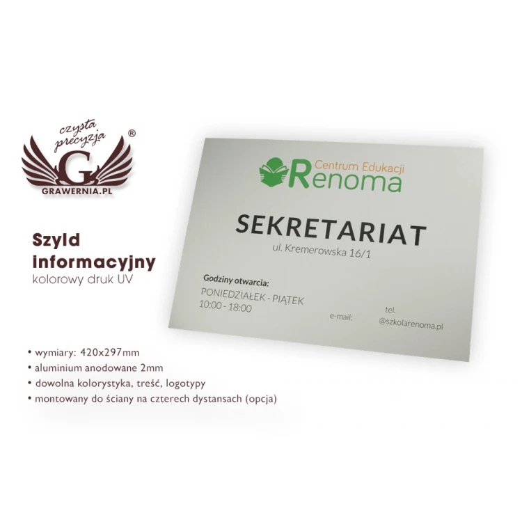 Information Sign - size 420x297mm (A3) - anodized aluminum 2mm - UV print - SZUV012