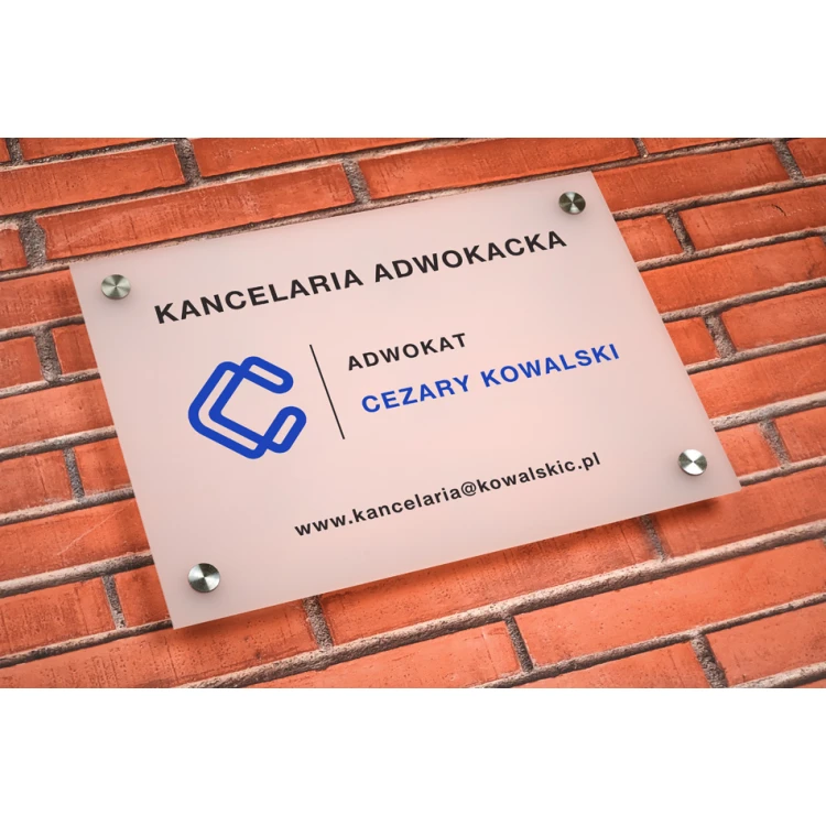 Law Firm Sign made of 3mm Plexiglass - UV Print - Semi-Transparent Frost White Plexi - SZ149 - Dimensions 297x210mm (A4)