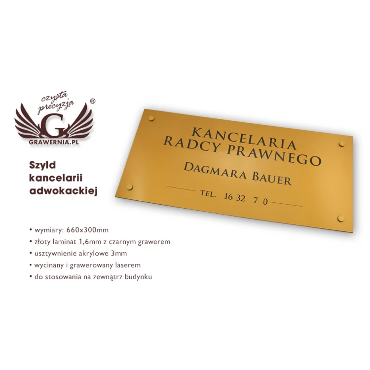 LEGAL ADVISOR'S OFFICE SIGN - gold laminate - SZ093 - size 600x300mm