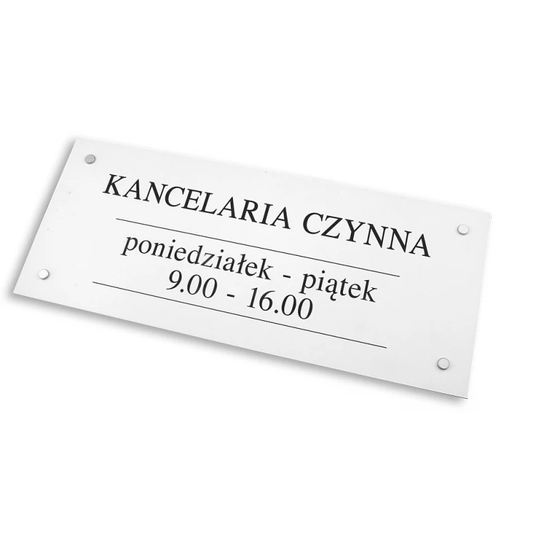 OFFICE SIGN - white laminate - opening hours - SZ086 - size 500x210mm