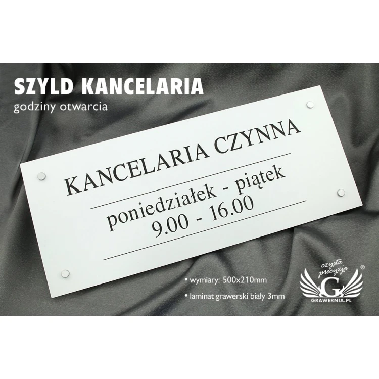 OFFICE SIGN - white laminate - opening hours - SZ086 - size 500x210mm