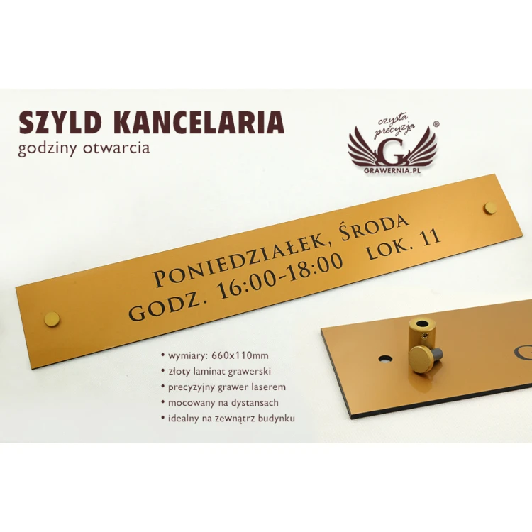 OFFICE SIGN - opening hours - matte gold engraving laminate - SZ092 - dim. 600x100mm