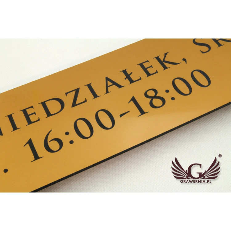 OFFICE SIGN - opening hours - matte gold engraving laminate - SZ092 - dim. 600x100mm