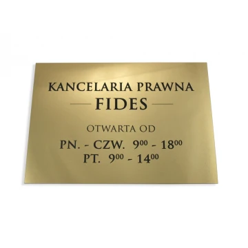 LEGAL OFFICE SIGN - opening hours - SZ030 - gold - dim. 297x210mm (A4)
