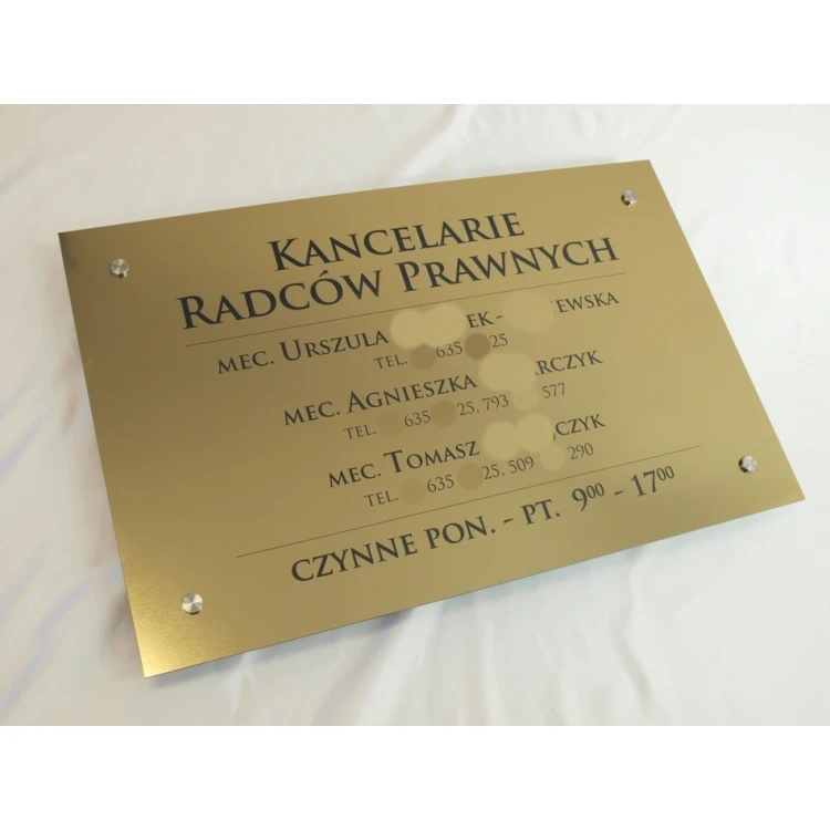 PLAQUE FOR LAWYERS' OFFICES - gold brushed glossy laminate - SZ054 - size 680x440mm