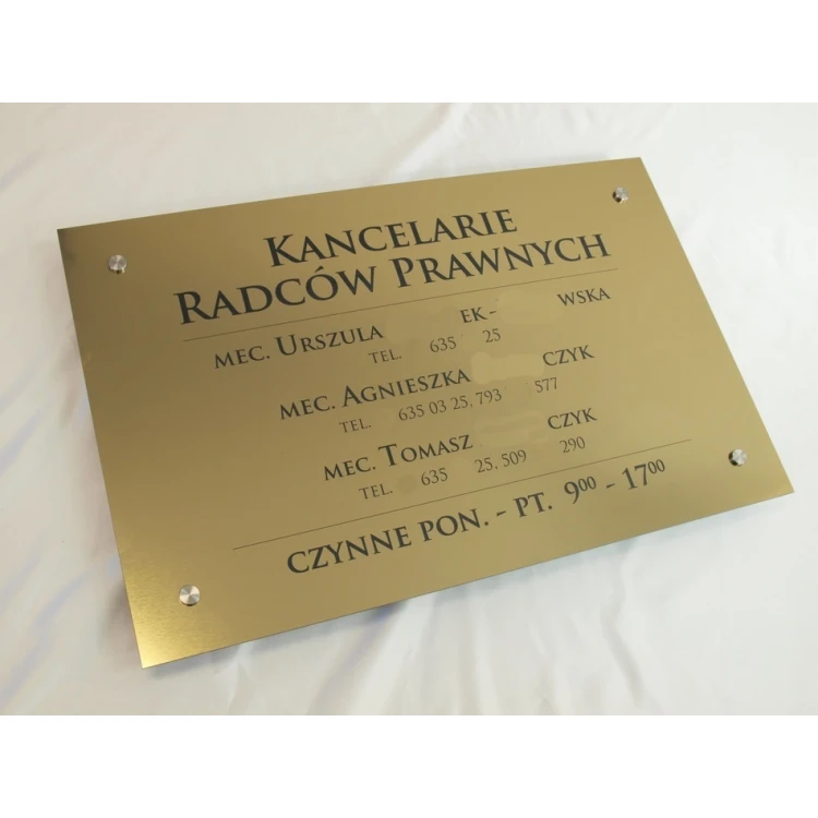 PLAQUE FOR LAWYERS' OFFICES - gold brushed glossy laminate - SZ054 - size 680x440mm