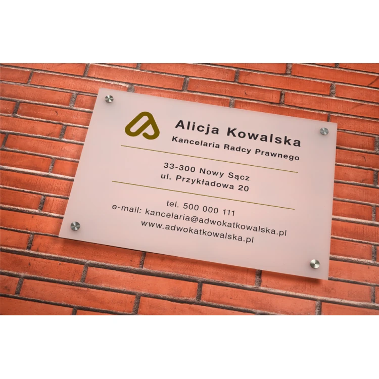 Legal Counsel Office Sign made of 3mm Plexiglass - UV Print - Frost Semi-Transparent White Plexi - SZ154 - dimensions 420x297mm (A3)
