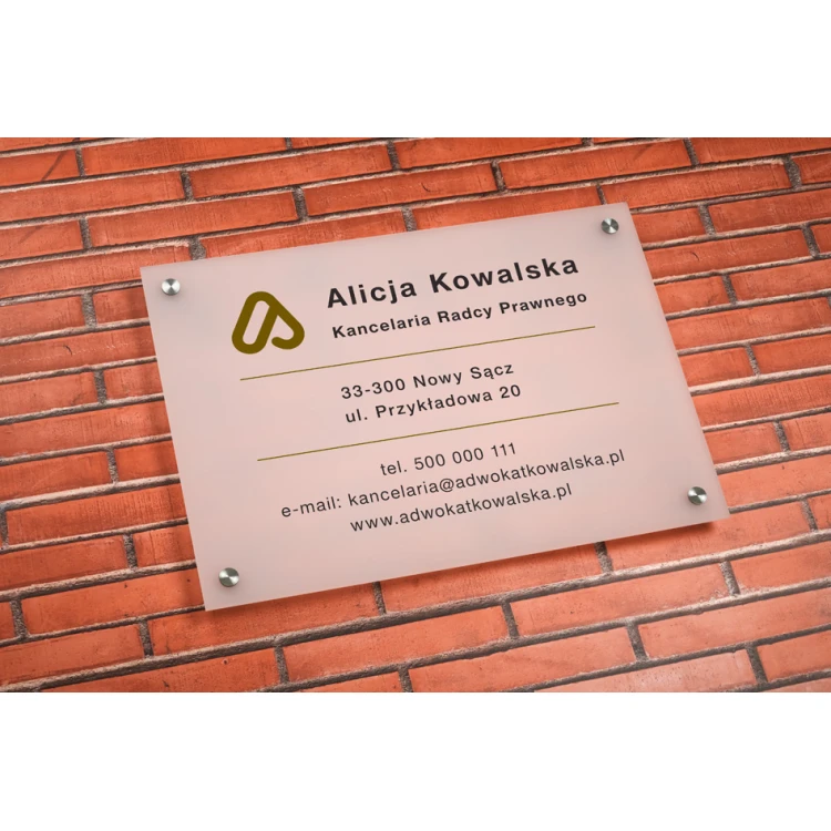 Legal Counsel Office Sign made of 3mm Plexiglass - UV Print - Frost Semi-Transparent White Plexi - SZ154 - dimensions 420x297mm (A3)