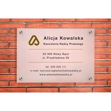 Legal Counsel Office Sign made of 3mm Plexiglass - UV Print - Frost Semi-Transparent White Plexi - SZ154 - dimensions 420x297mm (A3)