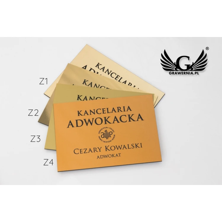 PLAQUE FOR LAWYERS' OFFICES - gold brushed glossy laminate - SZ054 - size 680x440mm
