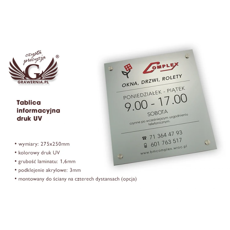 INFORMATION BOARD - ENGRAVING LAMINATE - size 275x250mm - UV PRINTING - SZUV004