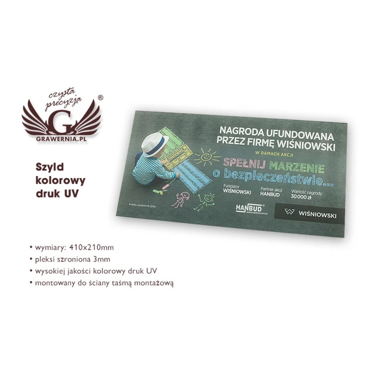 COLORED SIGN - FROSTED PLEXI 3mm thick - size 410x210mm - UV PRINTING - SZUV008