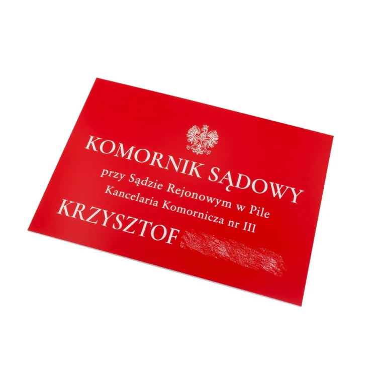 Laser Engraved Court Bailiff Plaque - Red Laminate - SZ137 - Size 500x350mm