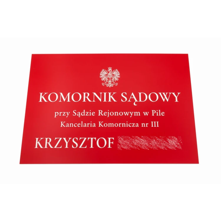 Laser Engraved Court Bailiff Plaque - Red Laminate - SZ137 - Size 500x350mm
