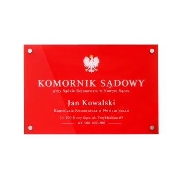 Bailiff Court Sign made of 5mm thick plexiglass - transparent colorless plexi with UV print - SZ157 - dimensions 600x400mm