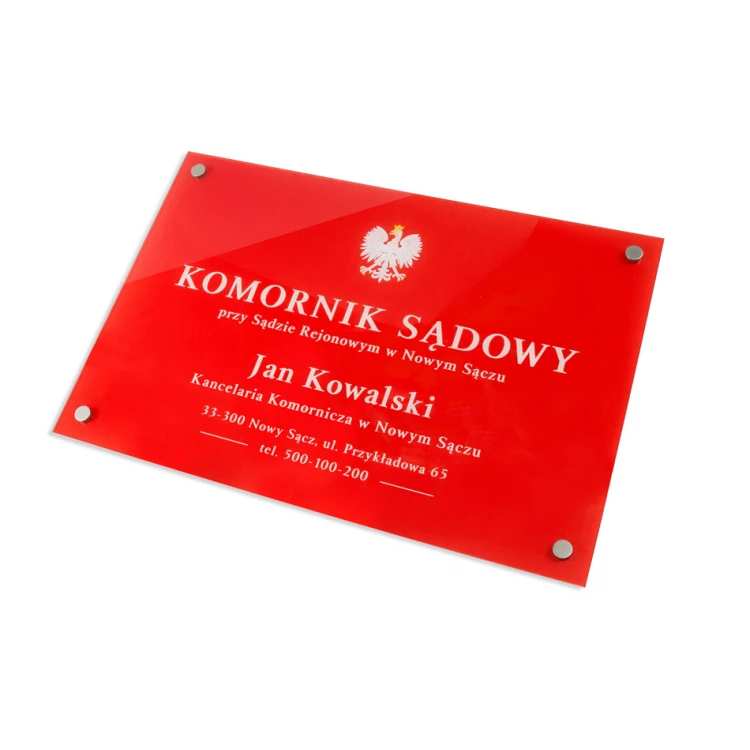 Bailiff Court Sign made of 5mm thick plexiglass - transparent colorless plexi with UV print - SZ157 - dimensions 600x400mm