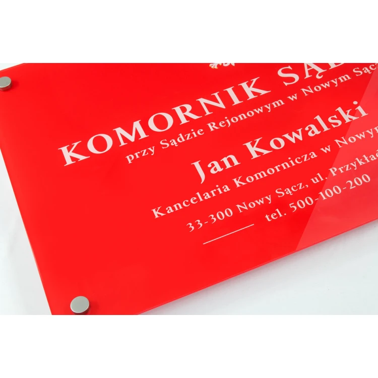 Bailiff Court Sign made of 5mm thick plexiglass - transparent colorless plexi with UV print - SZ157 - dimensions 600x400mm