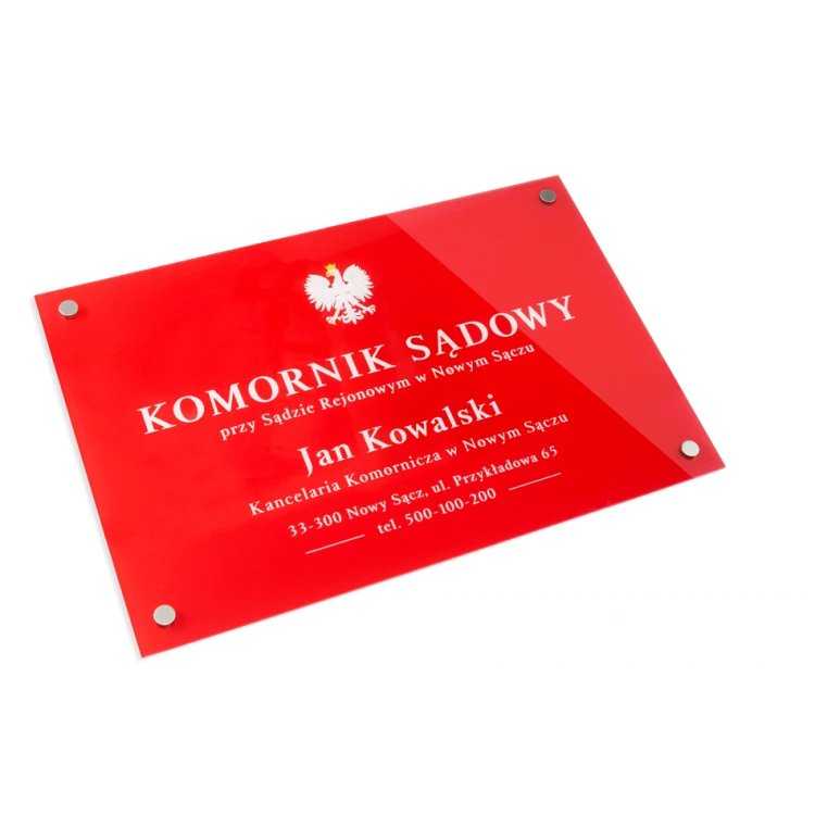 Bailiff Court Sign made of 5mm thick plexiglass - transparent colorless plexi with UV print - SZ157 - dimensions 600x400mm