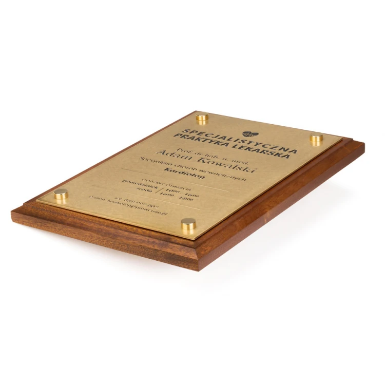 Engraved PREMIUM Brass Plaque on Exotic Wood Base - CNC Engraving, Blackened, Lacquered - Size 340x240mm - TAB343