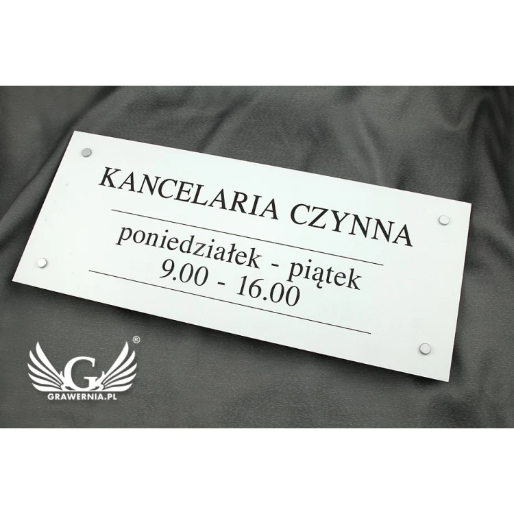 OFFICE SIGN - white laminate - opening hours - SZ086 - size 500x210mm