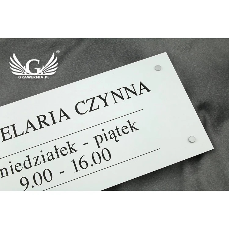 OFFICE SIGN - white laminate - opening hours - SZ086 - size 500x210mm