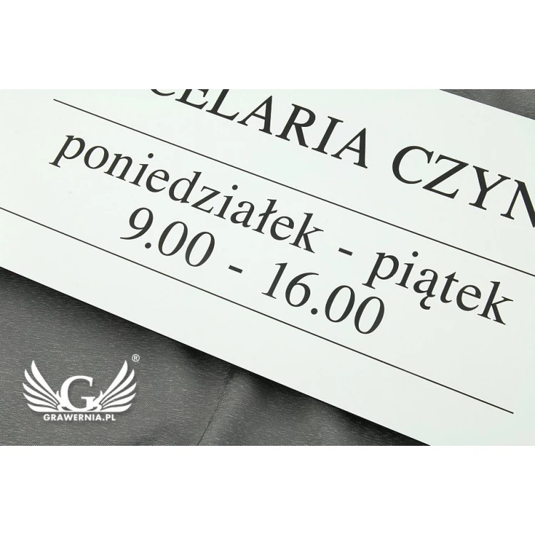 OFFICE SIGN - white laminate - opening hours - SZ086 - size 500x210mm
