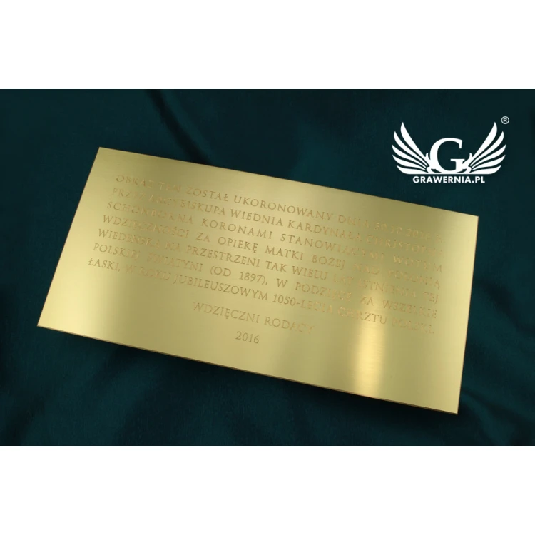 Commemorative Plaque - Brushed and Lacquered Brass - Size 400x200mm