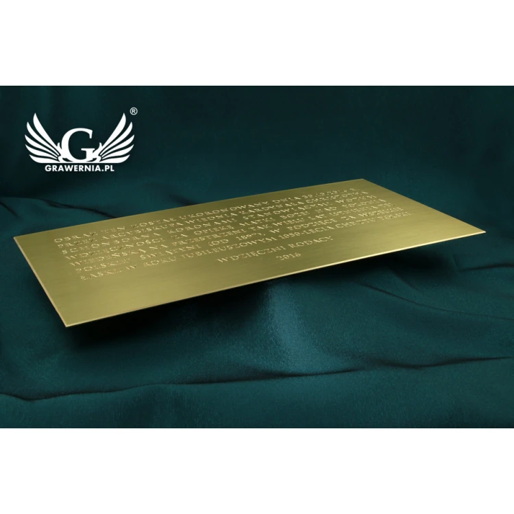 Commemorative Plaque - Brushed and Lacquered Brass - Size 400x200mm