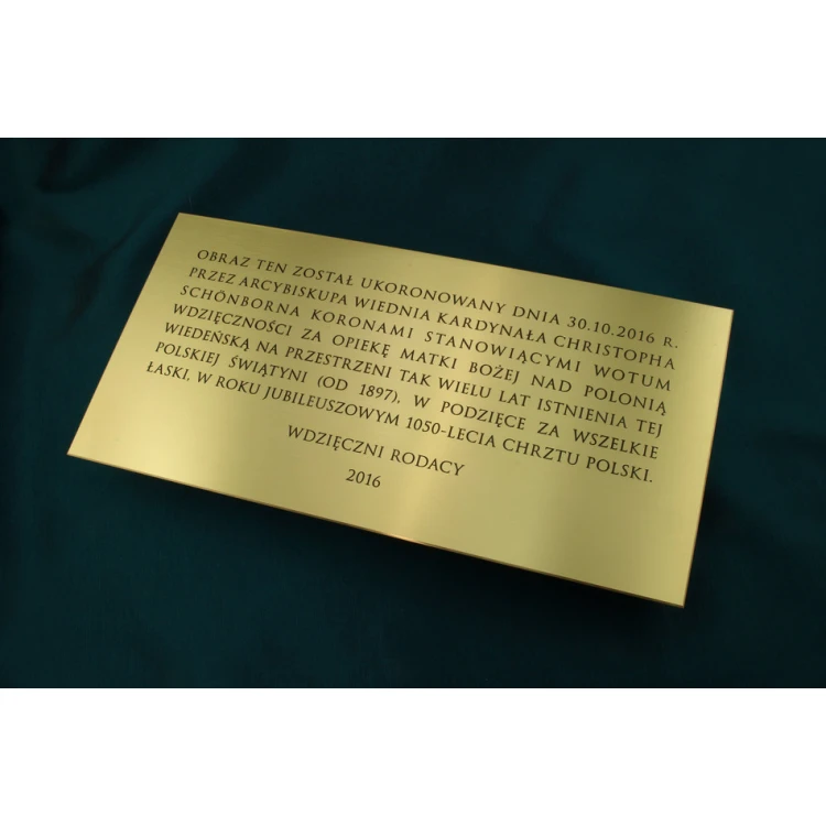 Commemorative Plaque - Brushed and Lacquered Brass - Size 400x200mm