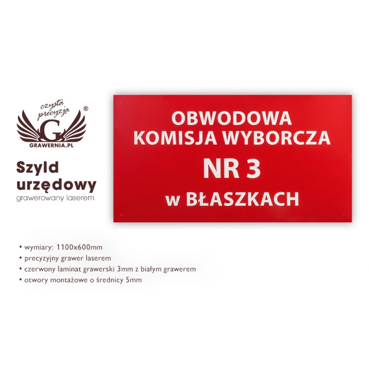 Engraved Sign 3mm thick - dimensions 1100x600mm - SZ114