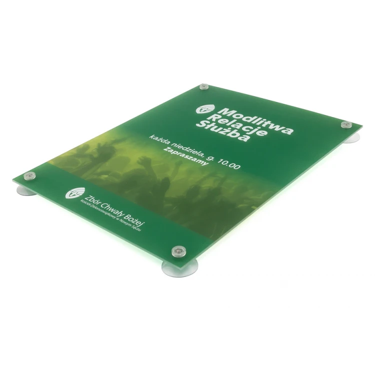 Plexiglass Matte Shield 3mm thick for window mounting with suction cups - UV print - frost white semi-transparent plexi - dimensions 400x300mm - UV print - SZ147