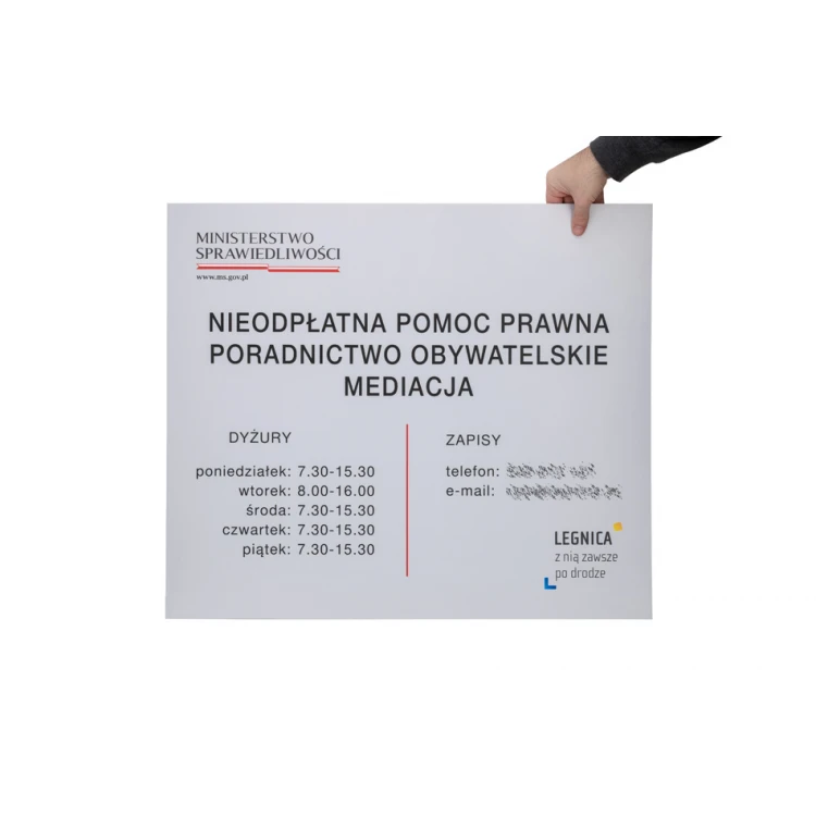 Plaque with opening hours and logos - size 700x600mm - PVC - UV print - SZUV033