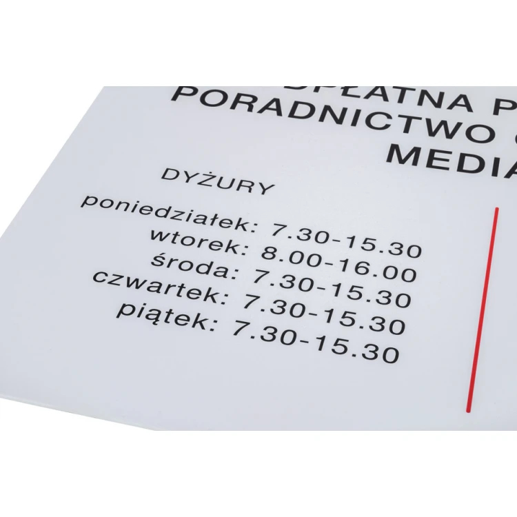 Plaque with opening hours and logos - size 700x600mm - PVC - UV print - SZUV033