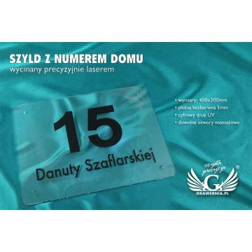 House Number Plaque - Clear Plexiglass 5mm Thick - UV Print - SZ096 - Size 400x300mm