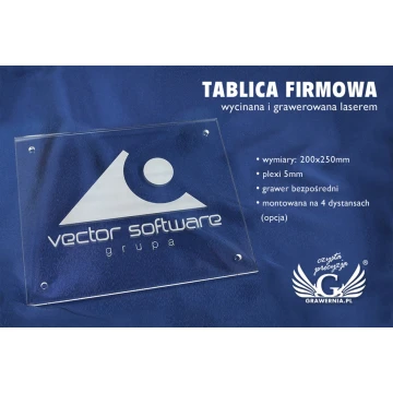 Company Signboard with Your Logo - Engraved Plexiglass 5mm Thick - SZ087 - Size 200x250mm