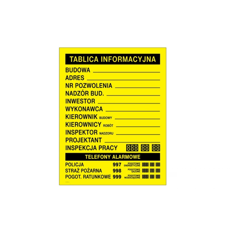 Construction Information Board - size 700x900mm - PVC - UV color print - BHP175