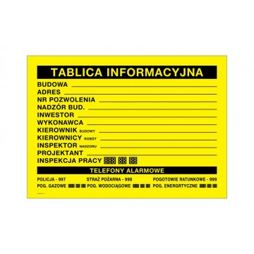Construction Information Board - size 700x500mm - PVC - UV color print - BHP176