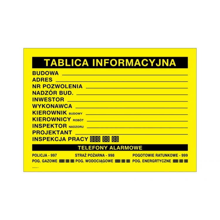 Construction Information Board - size 700x500mm - PVC - UV color print - BHP176