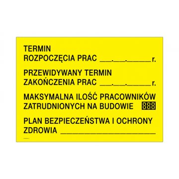 Construction Information Board - size 700x500mm - PVC - UV color print - BHP177