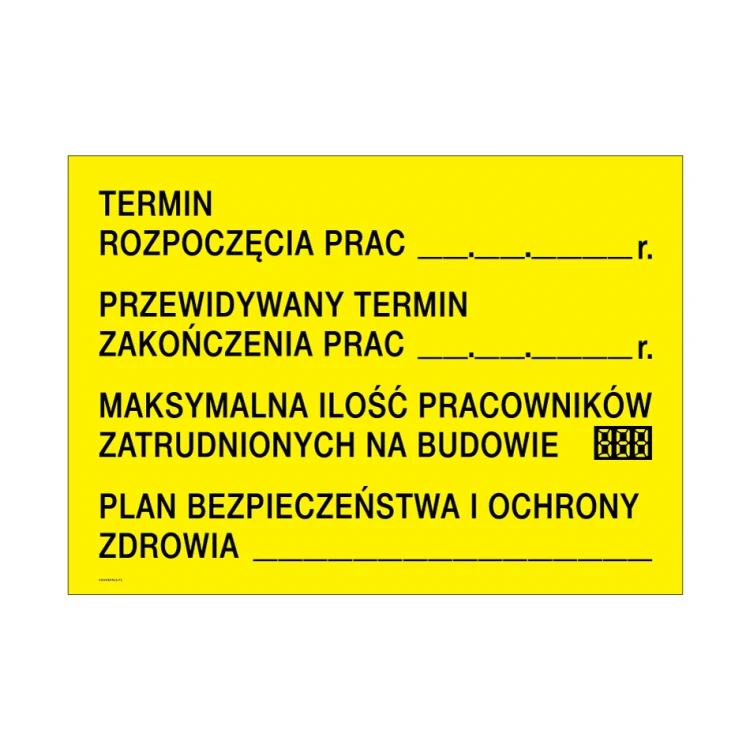 Construction Information Board - size 700x500mm - PVC - UV color print - BHP177