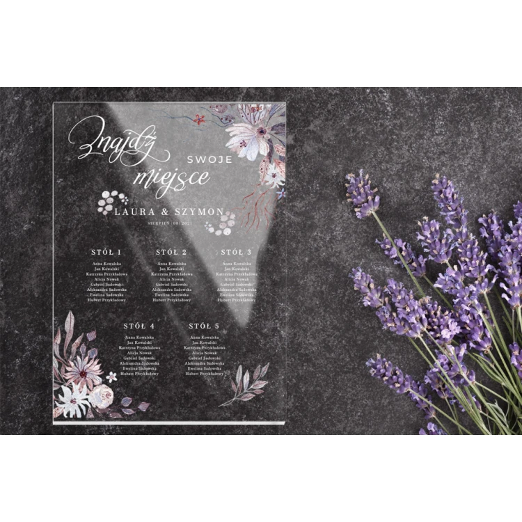 Wedding Seating Plan Board - 5mm Plexi with UV Print - Dimensions 500x700mm - TNS008